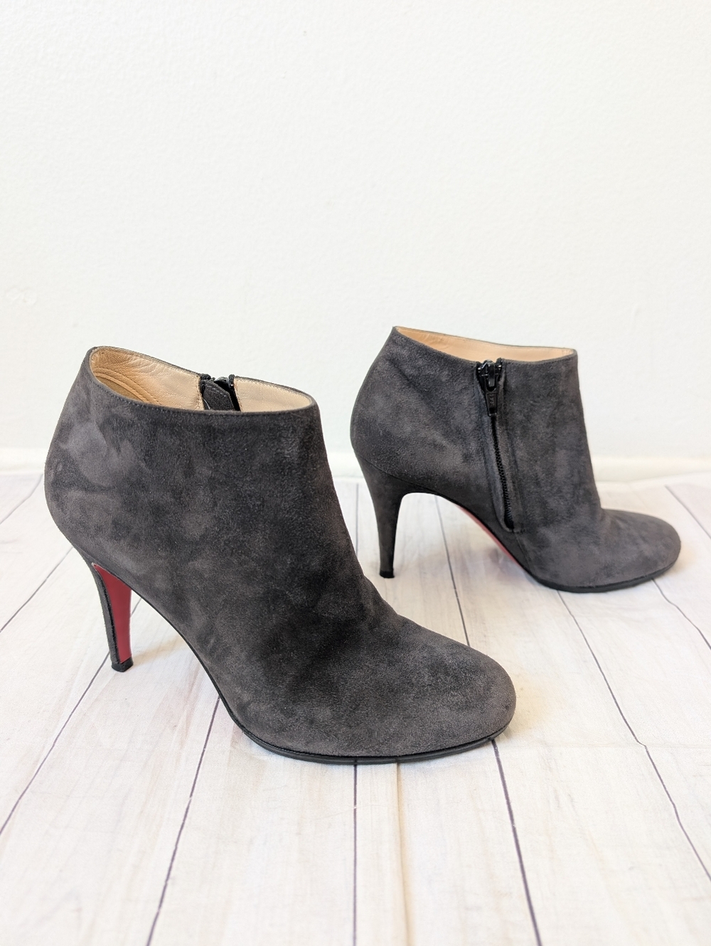 Christian Louboutin Belle 85 Gray Suede Ankle Boots Booties Size 36